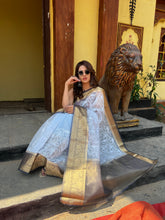 Load image into Gallery viewer, Grey Semi Organza Chikankari Benarasi Saree
