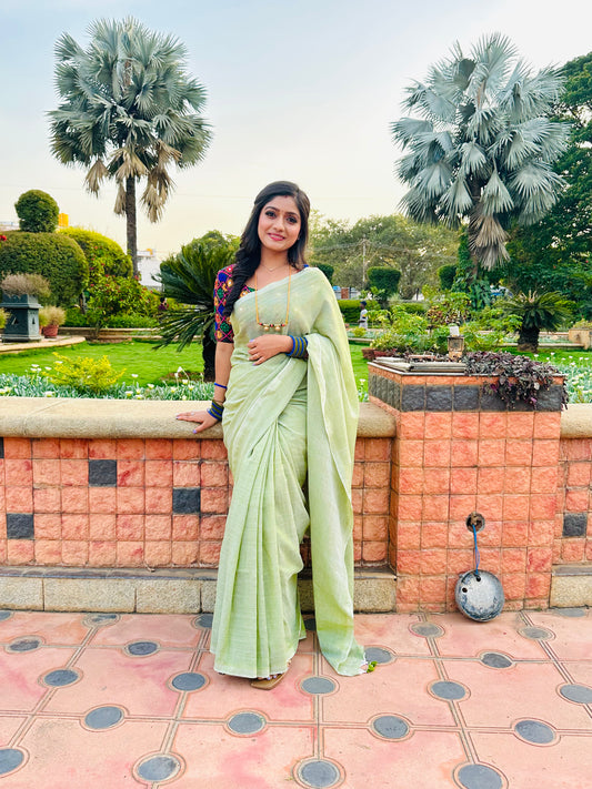 Fern Green Plain Cotton Saree