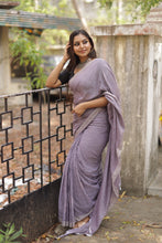 Load image into Gallery viewer, Smoked Pearl Plain Cotton Saree
