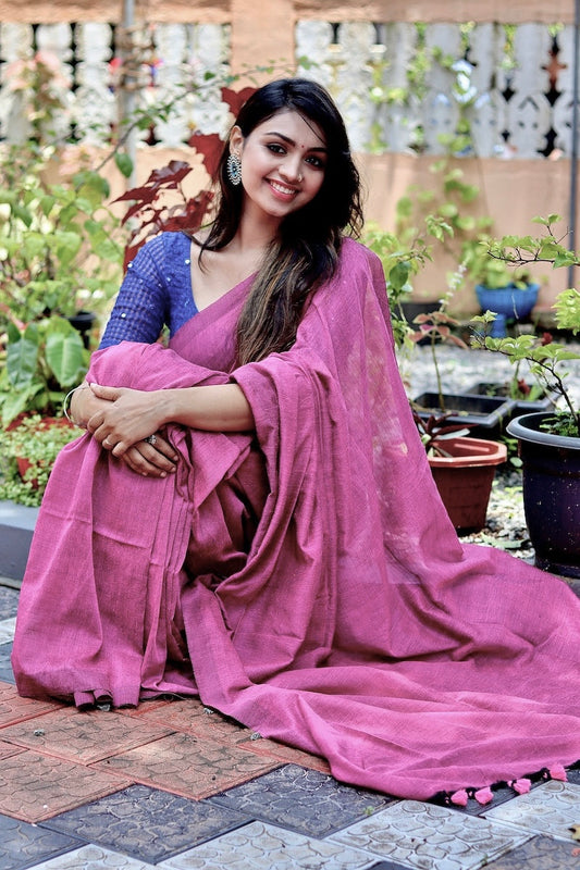 Mauve Plain Cotton Saree