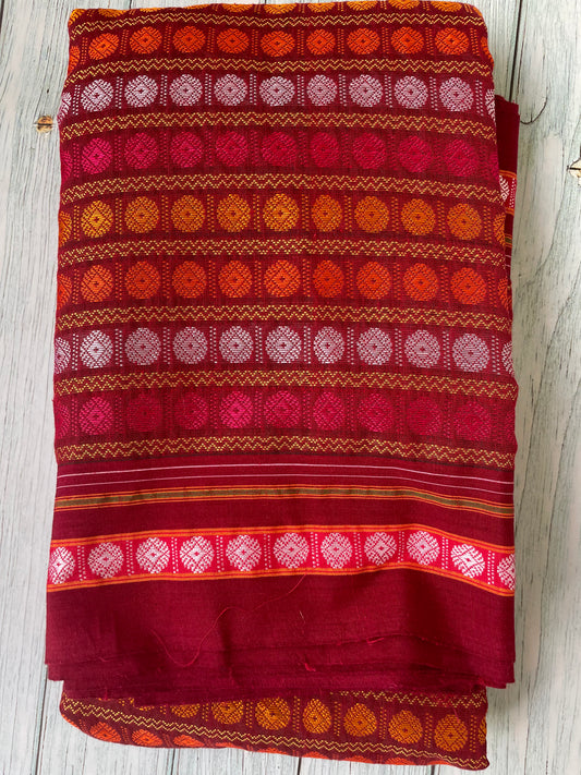 Red Rudrakh Motif Khun Blouse Piece