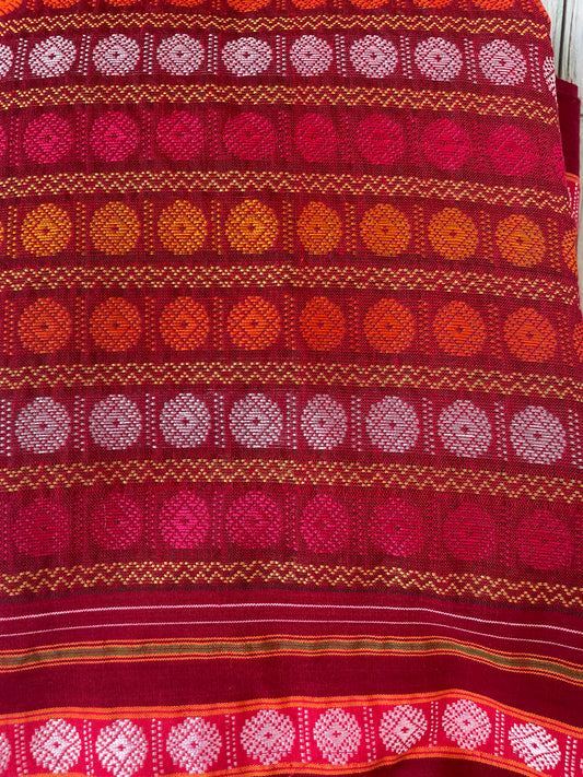 Red Rudrakh Motif Khun Blouse Piece