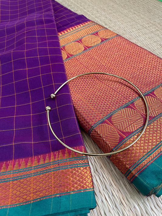 Naidile- Buy Plum Mercerised Cotton Saree & Get Brass Hasli Free