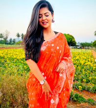 Load image into Gallery viewer, Orange Silk Cotton Jamdani Saree
