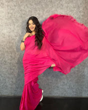 Load image into Gallery viewer, Candy Pink Plain Cotton Saree
