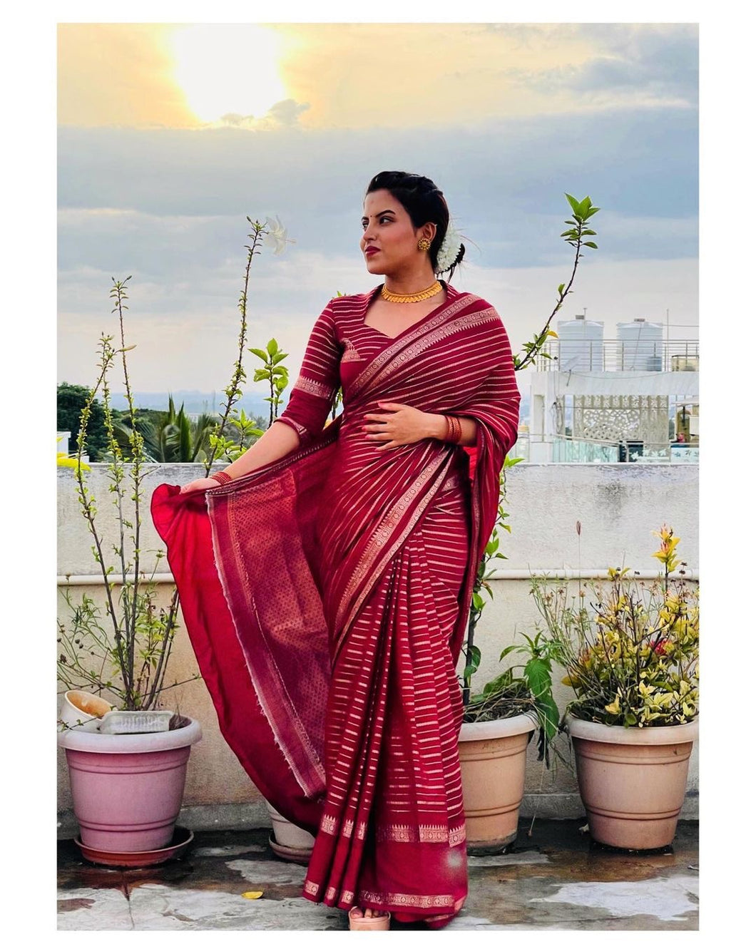 Maroon Benarasi Katan Warm Silk Saree