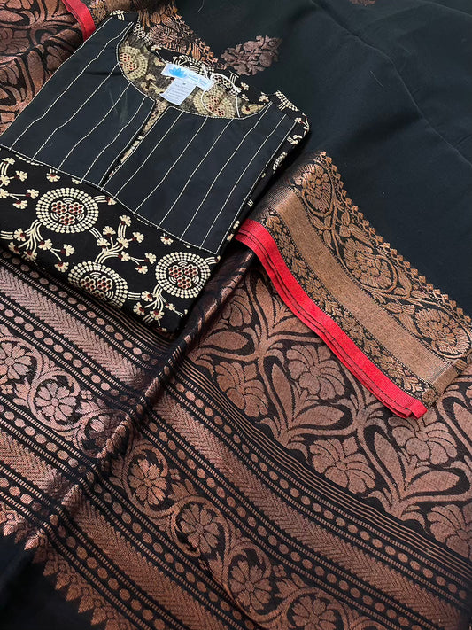 Krsna- Buy Linen jamdani Saree & Get Cotton Ajrakh Top Free