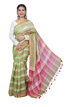Load image into Gallery viewer, Light Green Striped Linen Saree
