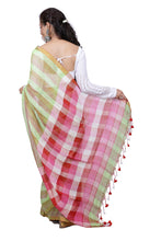 Load image into Gallery viewer, Light Green Striped Linen Saree
