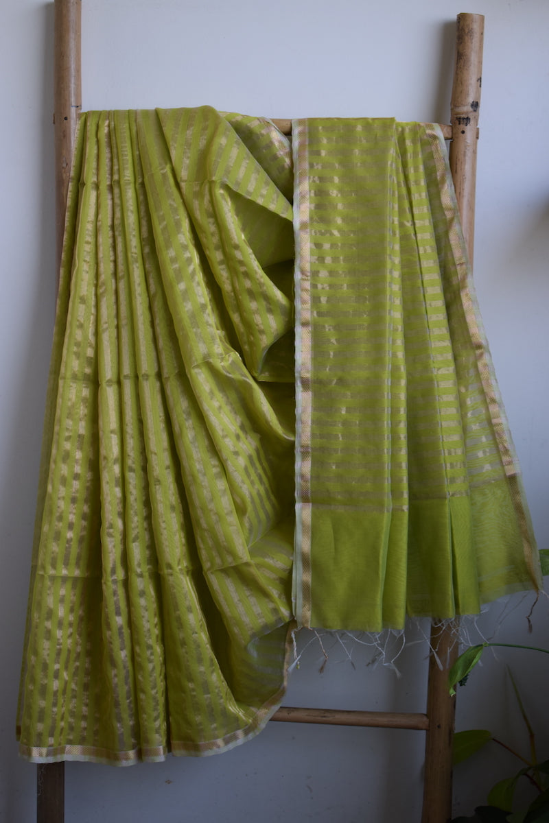 Lime Green Maheshwari Silk Cotton Saree
