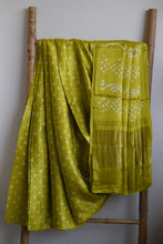 Load image into Gallery viewer, Lime Green Modal Silk Bandhani Saree
