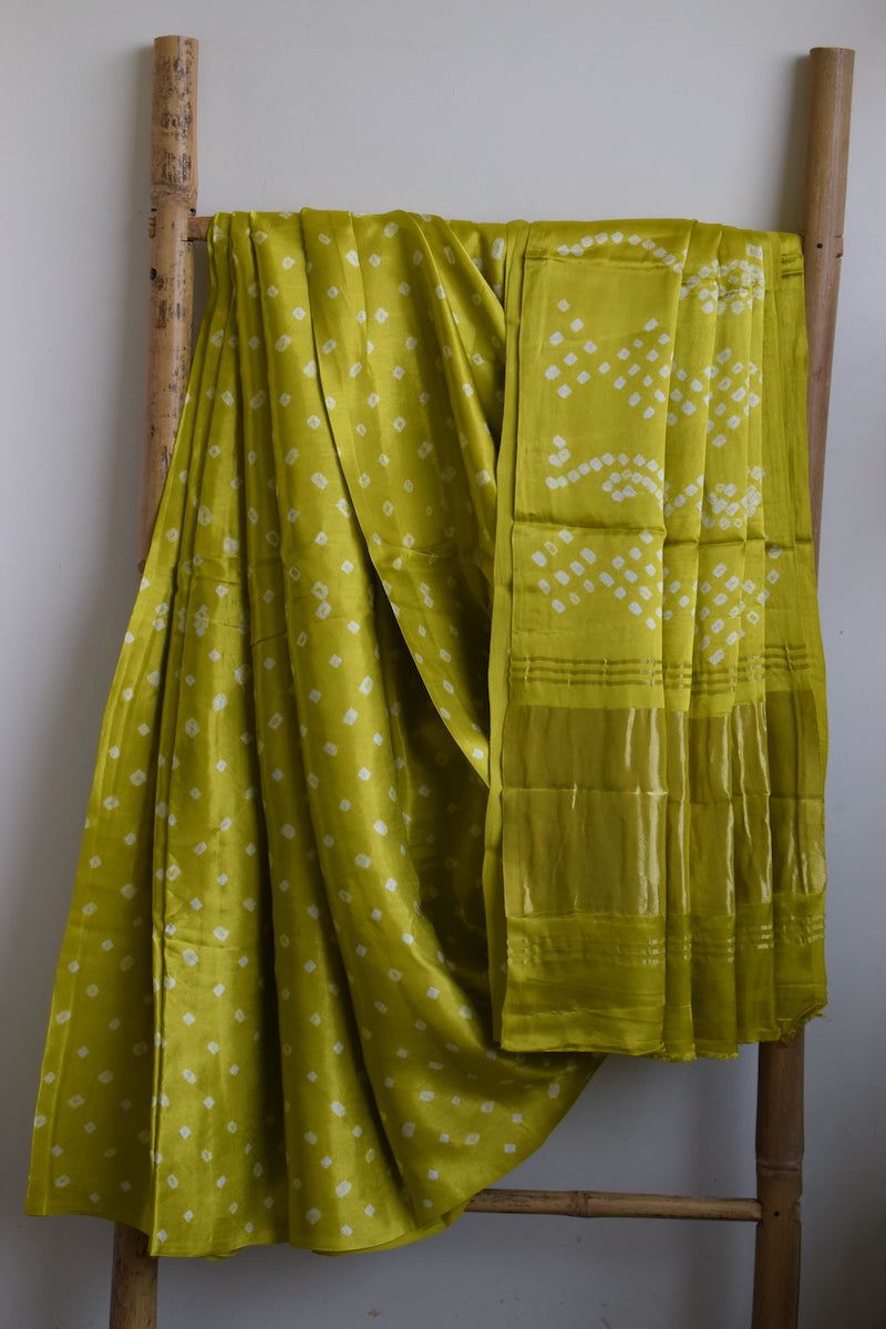 Lime Green Modal Silk Bandhani Saree