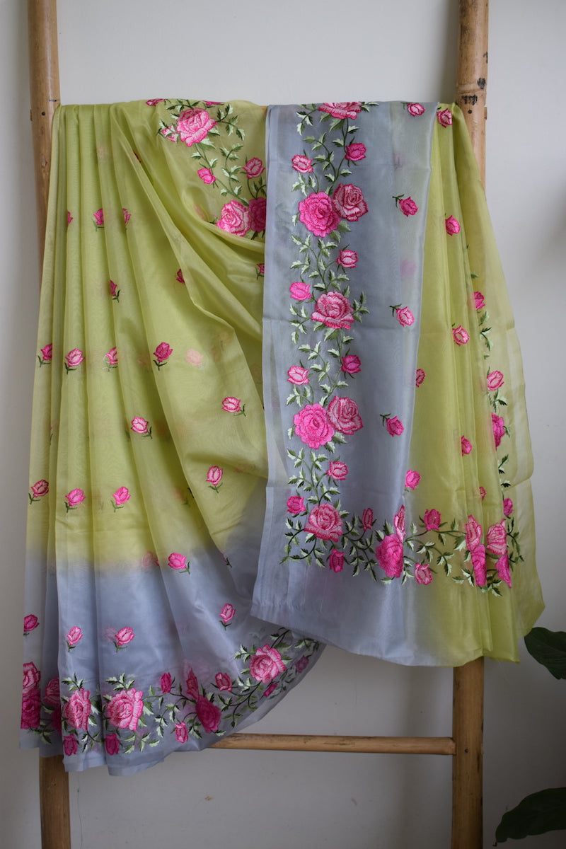 Liril Green Semi Organza Embroidery Benarasi Saree