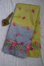 Load image into Gallery viewer, Liril Green Semi Organza Embroidery Benarasi Saree

