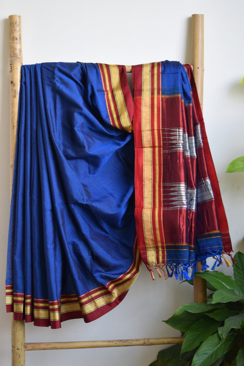 Blue Cotton Silk Ilkal Saree