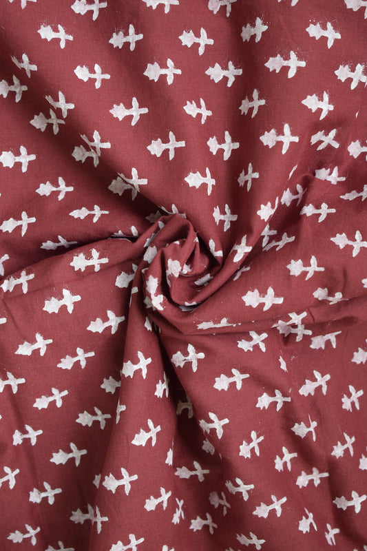 Maroon Block Printed Fabric