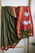 Load image into Gallery viewer, Military Green Cotton Silk Ilkal Saree
