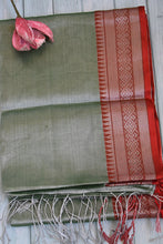 Load image into Gallery viewer, Mint Green Tissue Cotton Saree
