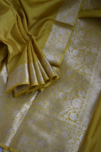 Load image into Gallery viewer, Mustard Benarasi Katan Warm Silk Saree
