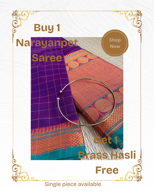 Naidile- Buy Plum Mercerised Cotton Saree & Get Brass Hasli Free