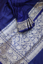 Load image into Gallery viewer, Navy Blue Benarasi Katan Warm Silk Saree
