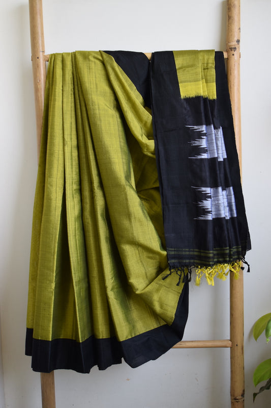 Olive Green Ilkal Viscose Saree with Chikki Paras Border