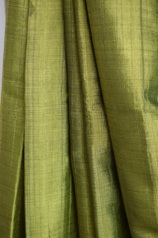 Olive Green Ilkal Viscose Saree with Chikki Paras Border