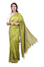 Load image into Gallery viewer, Olive Green Plain Cotton Saree
