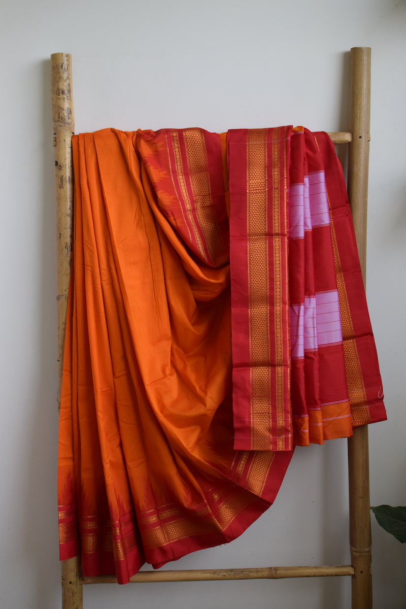 Orange Ilkal Blended Silk Saree