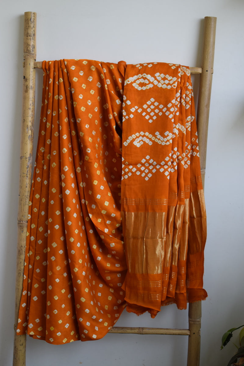Orange Modal Silk Bandhani Saree