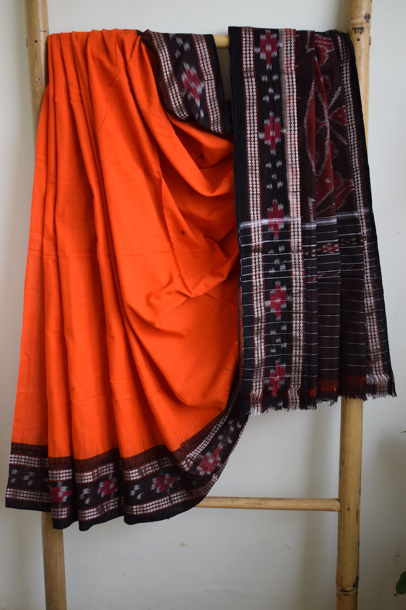 Orange Sambhalpuri Cotton Saree