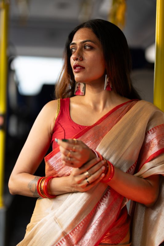Tan Tissue Cotton Saree With Border