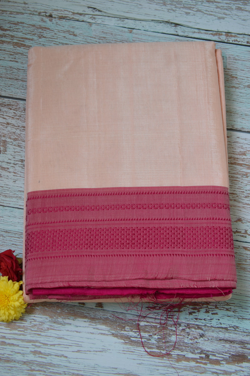 Peach Semi Organza Embroidery Benarasi Saree