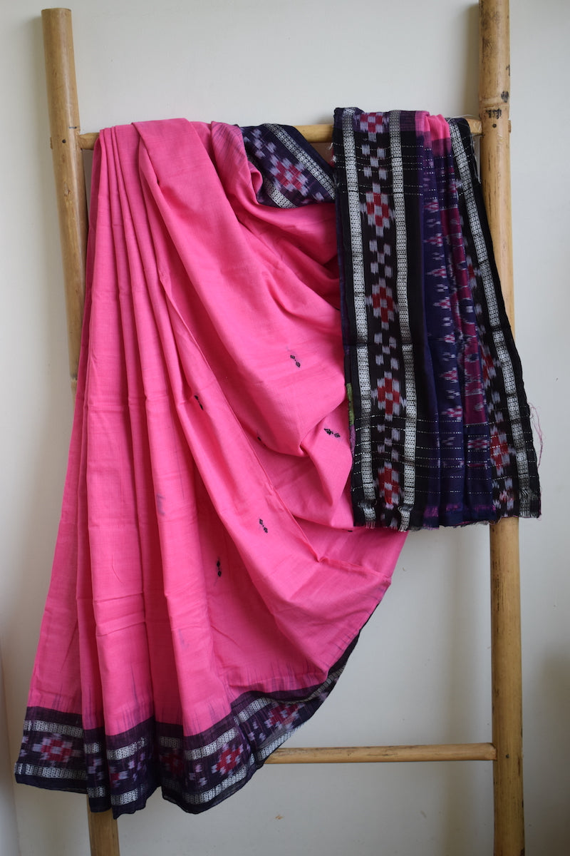 Pink Sambhalpuri Cotton Saree