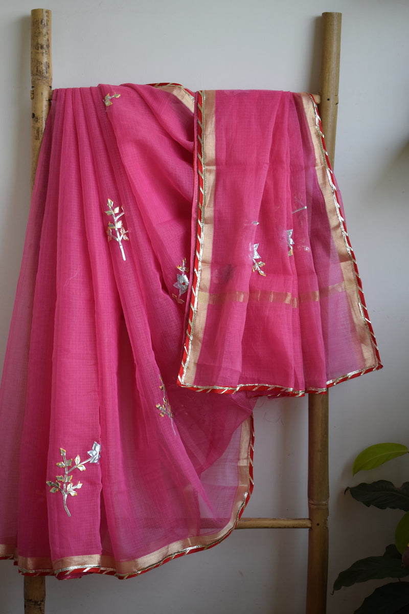 Pink Cotton Kota Doriya with Kaccha Gotapatti work Saree