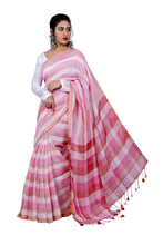Load image into Gallery viewer, Baby Pink Striped Linen Saree
