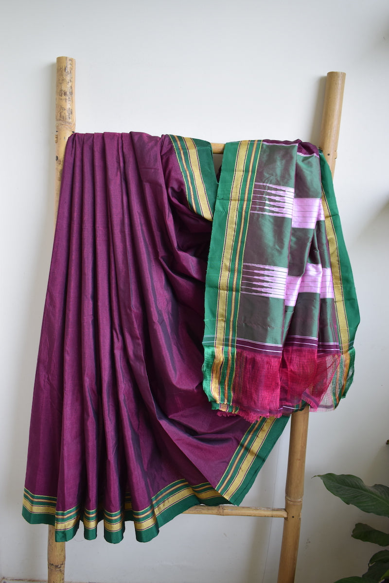 Plum Cotton Silk Ilkal Saree