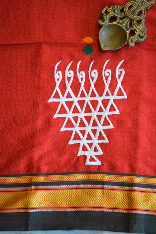 Red Khun Embroidery Blouse Piece