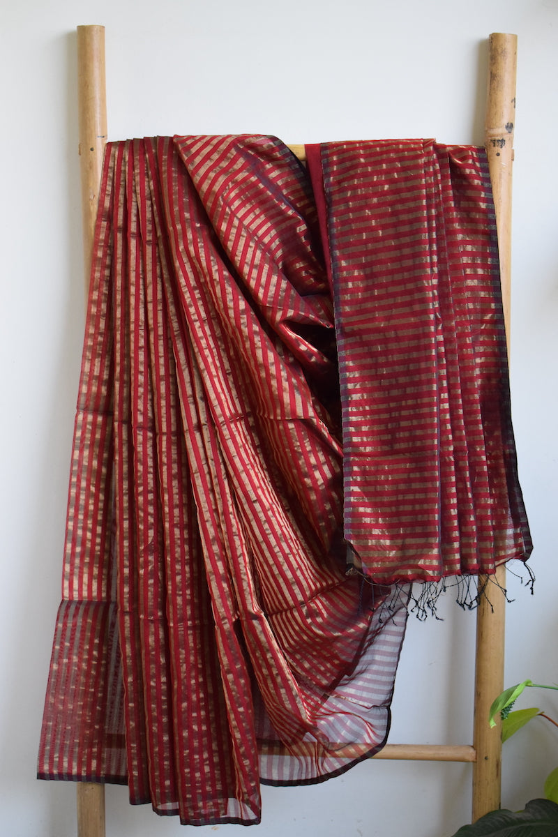 Red Maheshwari Silk Cotton Saree