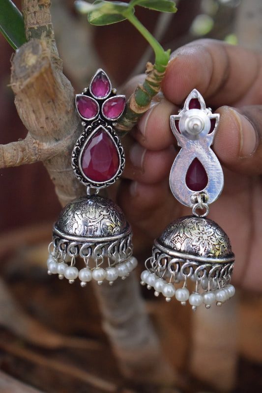 Reddish Pink Stone Jhumka