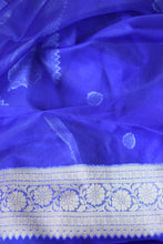 Load image into Gallery viewer, Royal Blue Kora Organza Buti Benarasi Saree
