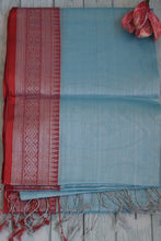 Load image into Gallery viewer, Sky Blue Benarasi Katan Warm Silk Saree
