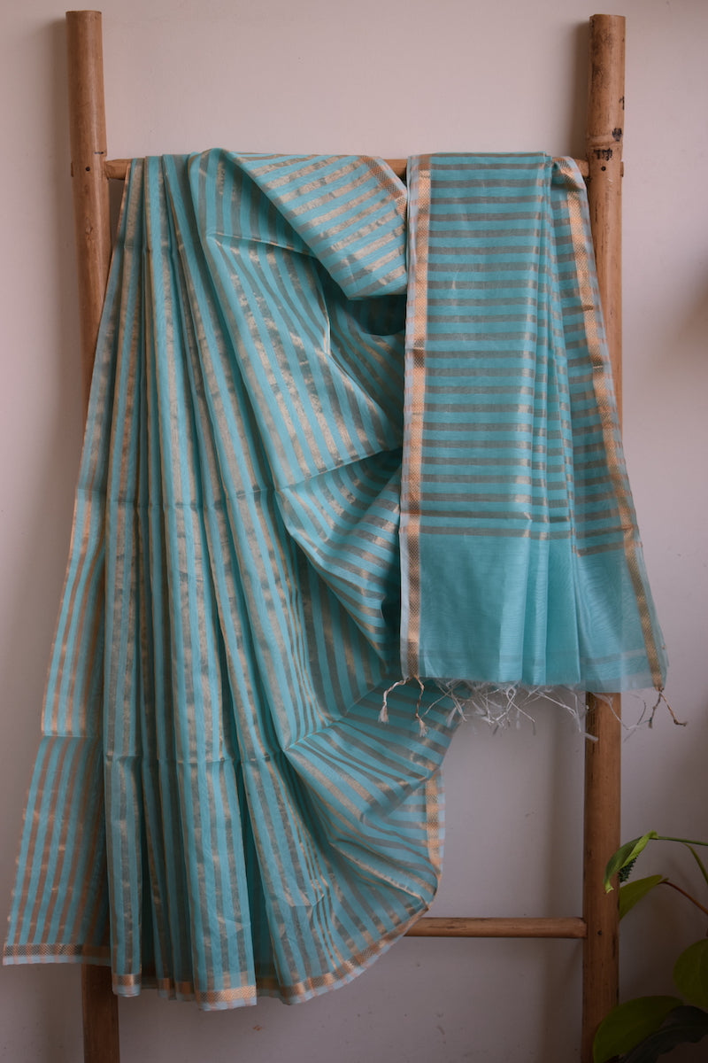 Sky Blue Maheshwari Silk Cotton Saree