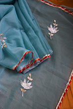 Load image into Gallery viewer, Sky Blue Cotton Kota Doriya with Kaccha Gotapatti work Saree
