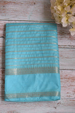 Load image into Gallery viewer, Sky Blue Benarasi Katan Warm Silk Saree
