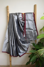Load image into Gallery viewer, Steel Grey Tissue Cotton Saree
