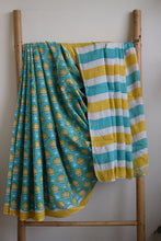 Load image into Gallery viewer, Turquoise Printed Mul Cotton Saree

