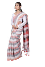Load image into Gallery viewer, White Striped Linen Saree
