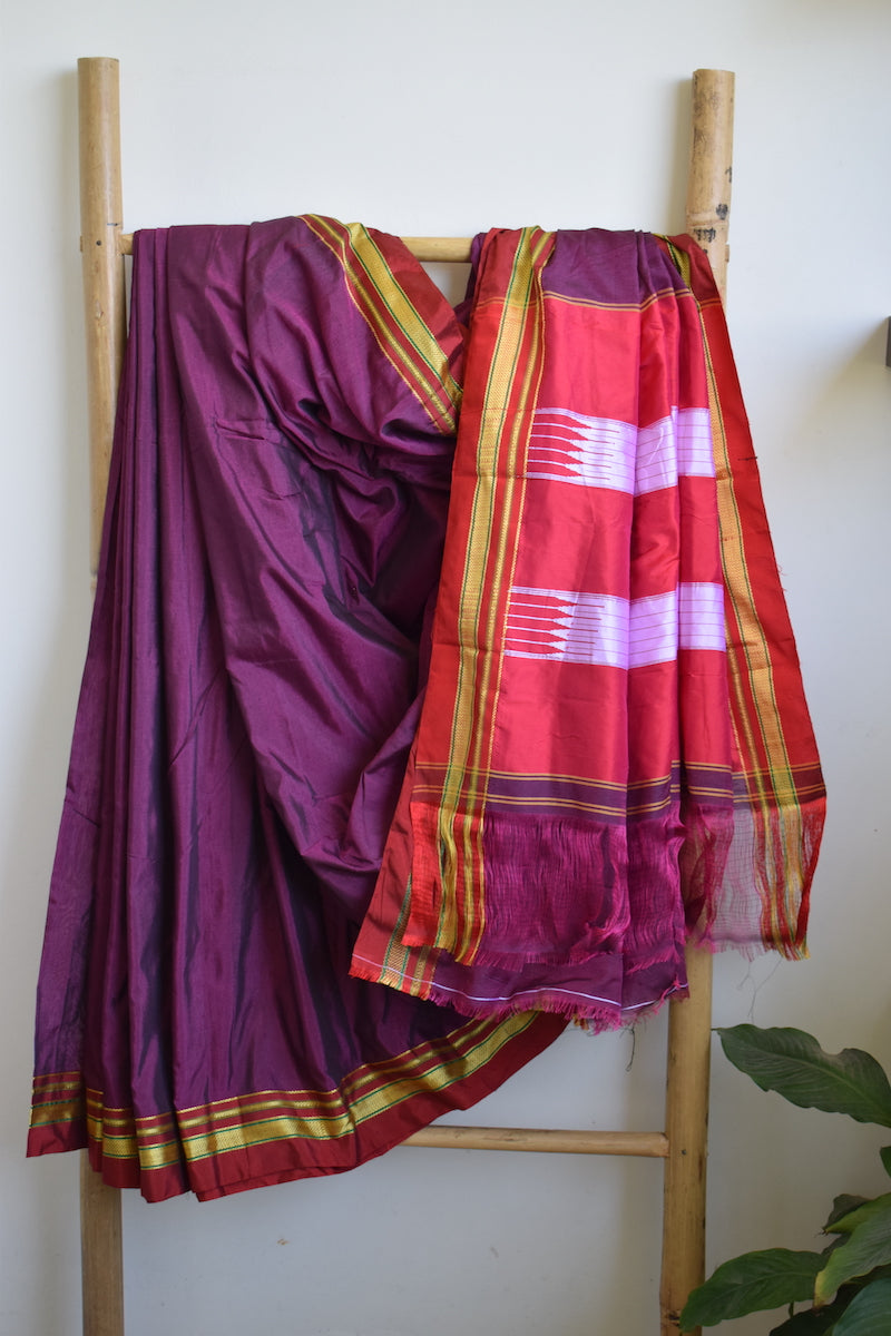 Wine Cotton Silk Ilkal Saree
