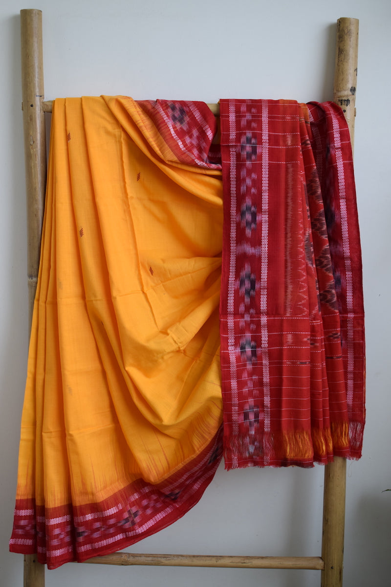 Yellow Sambhalpuri Cotton Saree